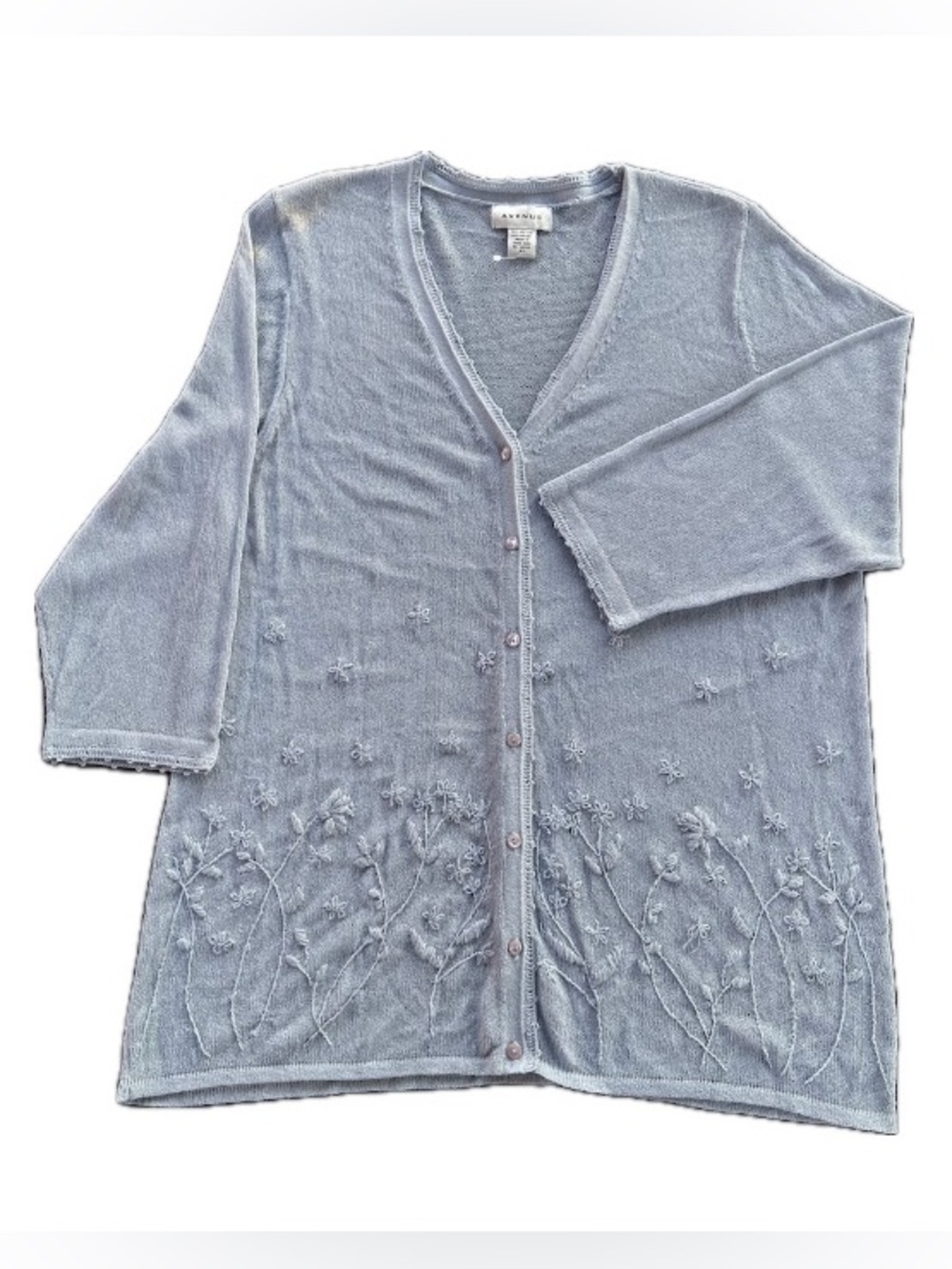 Periwinkle Embroidered Cardigan 2X / Grandma Cottage Whimsical Soft Romantic